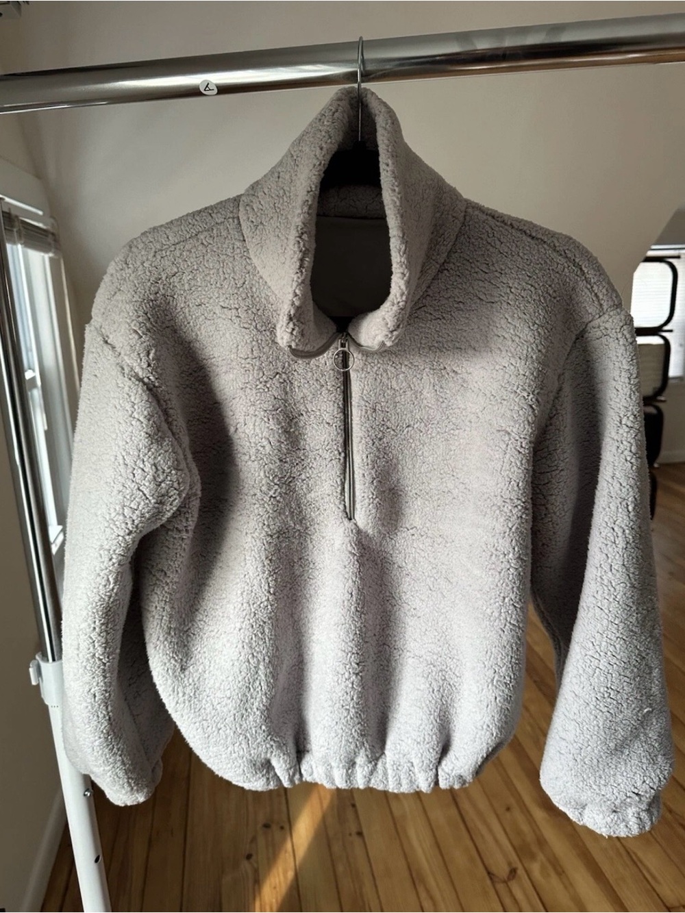Quarter-Zip Sherpa Pullover in Light Purple Gray